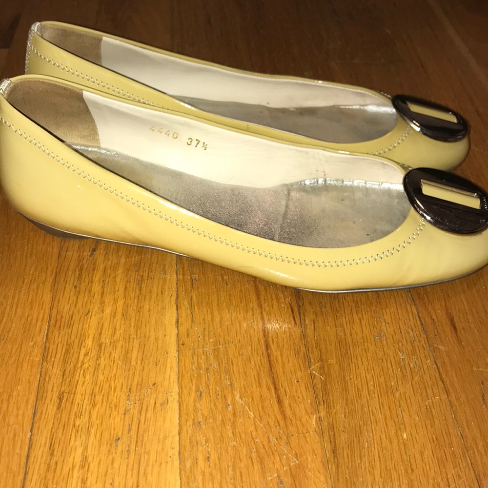 PRADA pale yellow patent leather ballerina flats